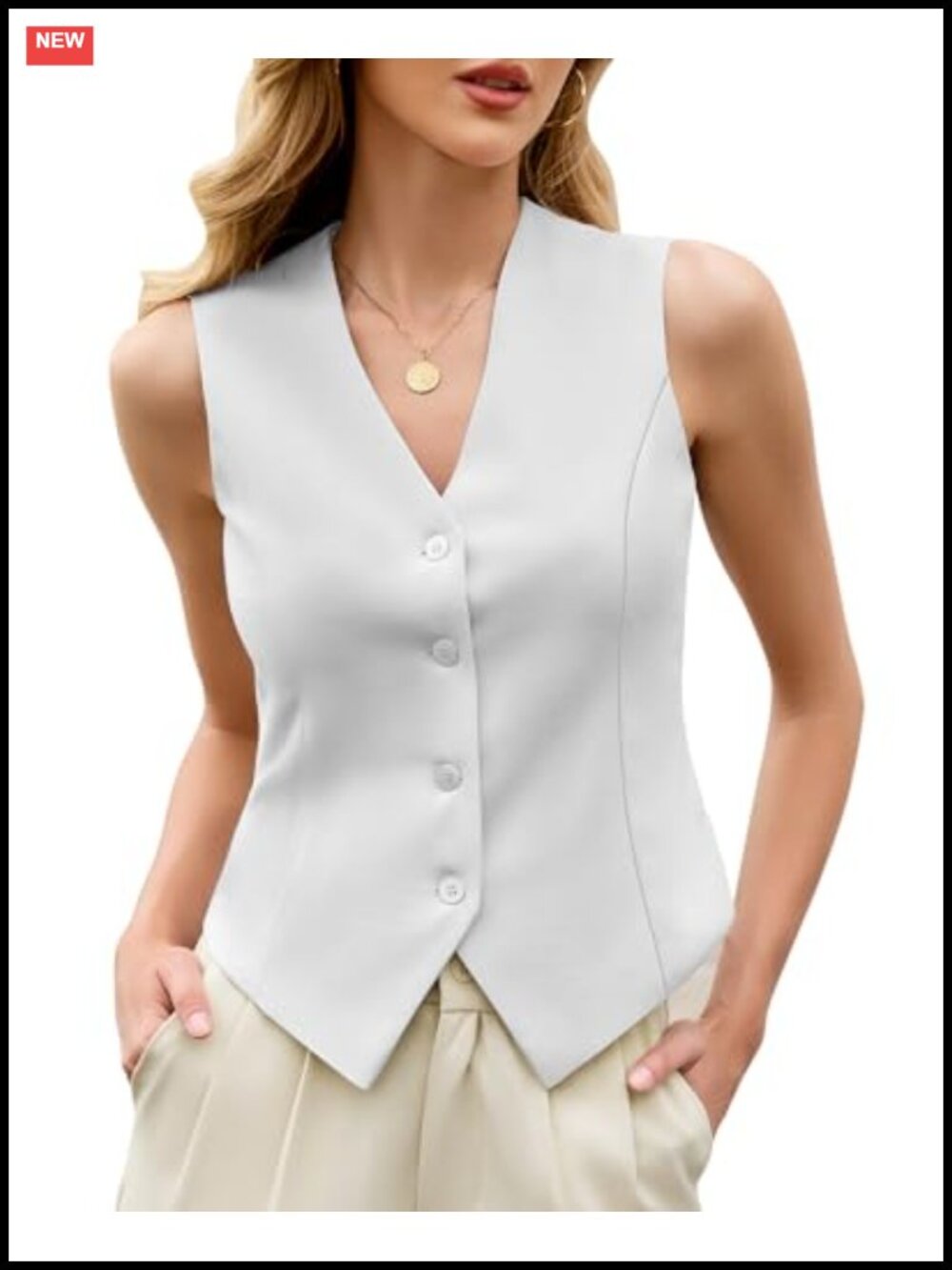 Sleeveless V Neck Button Down Vest Top Summer Business Casual Waistcoat